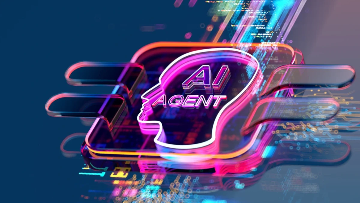 Neon renklerle tasarlanmış yapay zekâ ajanı temsili görseli
