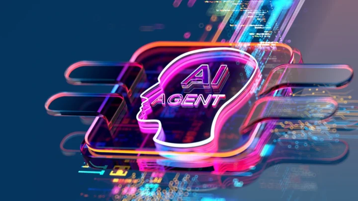 Neon renklerle tasarlanmış yapay zekâ ajanı temsili görseli