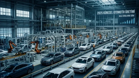 Otomobil üretim hattında araçların montajının yapıldığı fabrika