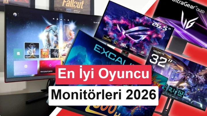 2026'nın öne çıkan oyuncu monitörlerini ve farklı ekran modellerini gösteren kolaj