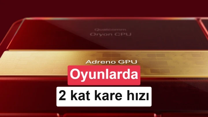 Kırmızı arka plan önünde Snapdragon işlemcili bir telefonu yatay tutan eller