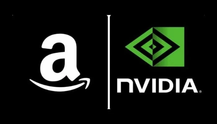 Siyah zemin üzerinde Amazon ve Nvidia logoları