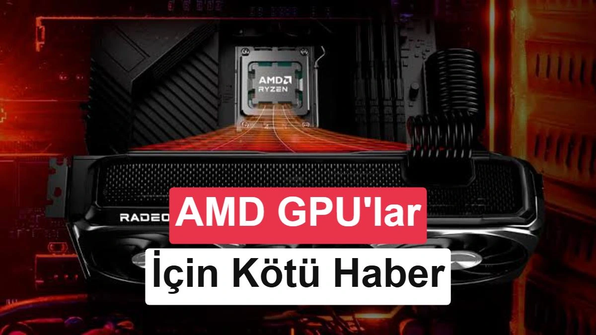 Renkli arka plan önünde üç fanlı Radeon ekran kartı