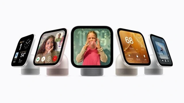 Farklı arayüzler gösteren Apple HomeView akıllı ekran modelleri