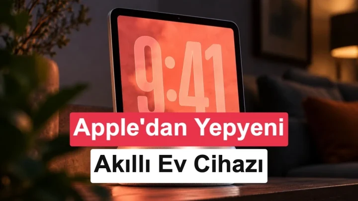 Ekranında saat ve akıllı ev kontrolleri bulunan hoparlör tabanlı Apple HomeView konsepti