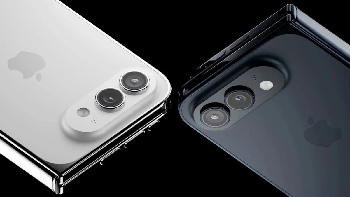 Açık ve kapalı konumdaki iki iPhone Duo cihazının arka ve kamera bölümleri