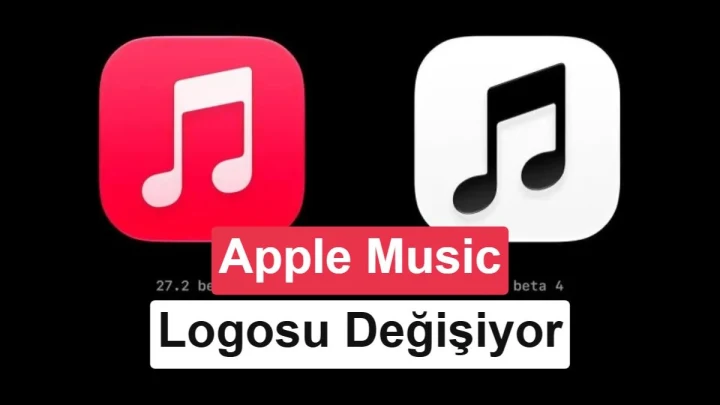 Apple Music’in eski pembe ve yeni beyaz uygulama simgelerini karşılaştıran görsel