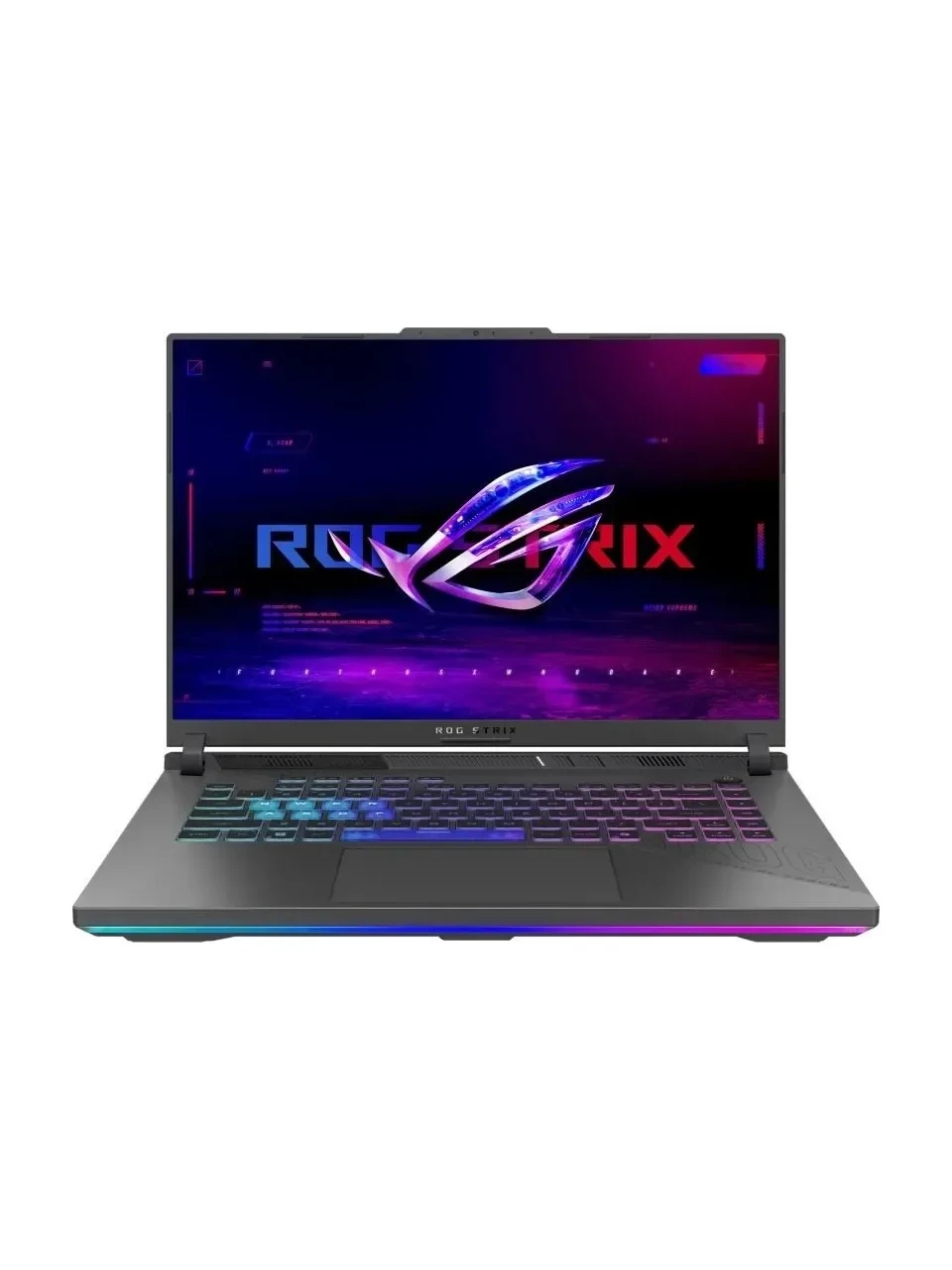 RGB aydınlatmalı klavyesi ve ekranda ROG Strix logosu bulunan Asus dizüstü bilgisayar