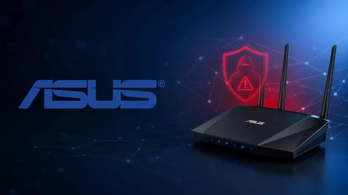 ASUS logolu router ve güvenlik uyarısı simgesi