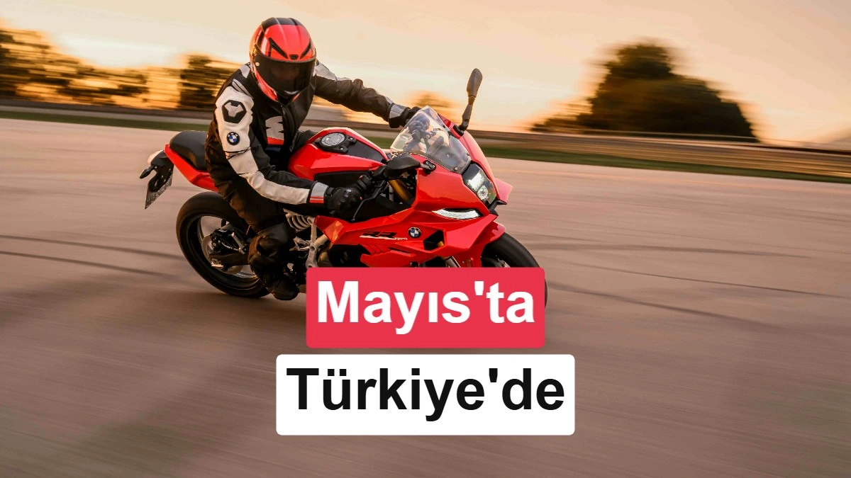 BMW F 450 RR kullanan sürücü pistte ilerliyor; görselde Türkiye satış tarihi Mayıs olarak belirtiliyor