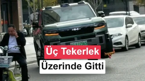 Tekerleğine kilit takılan BYD, üç tekerlek üzerinde ilerledi