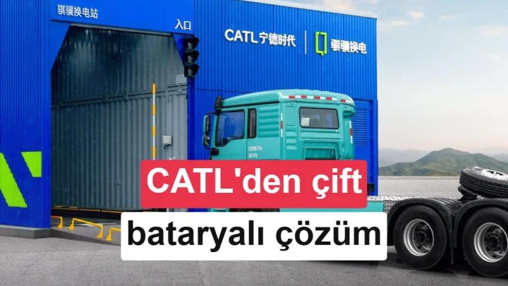 CATL batarya değişim istasyonunun önünde duran elektrikli ağır kamyon
