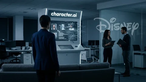 Character.AI ve Disney logolarının yer aldığı temsili ofis sahnesi