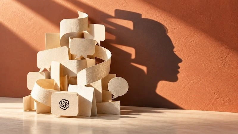 OpenAI logosu bulunan ahşap blokların oluşturduğu gölge
