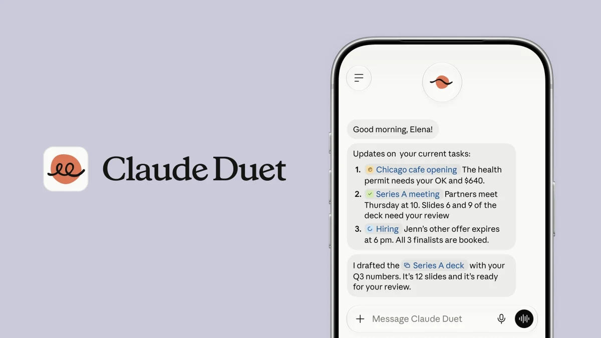 Claude Duet arayüzünün telefon ekranında gösterilen örneği