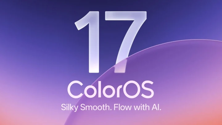 ColorOS 17 yazısı ve 17 numarasını gösteren mor tonlarda tanıtım görseli