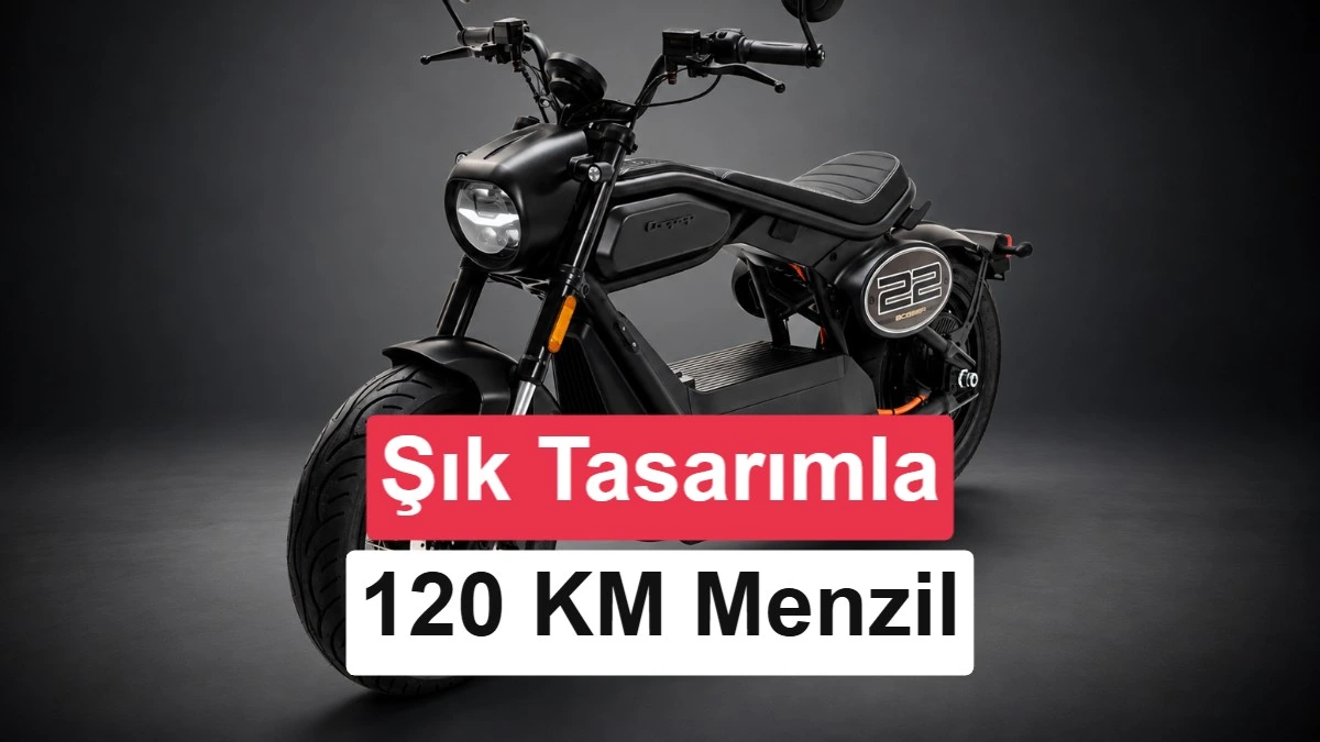 Siyah Coopop Bobber elektrikli motosiklet ve 120 km menzil vurgusu