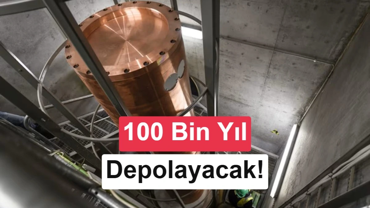Yer altındaki bakır renkli nükleer atık kapsülünün üstten görünümü