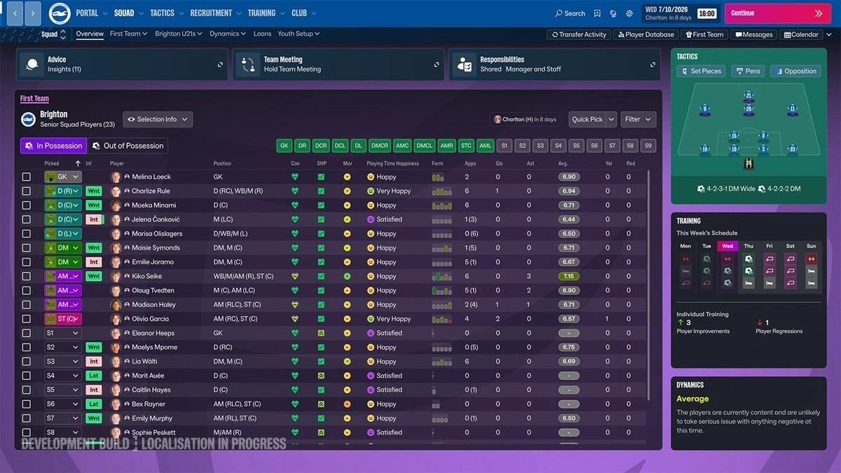 Football Manager 27 takım kadrosu ve yönetim arayüzü