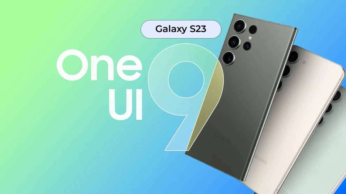 One UI 9 yazısı yanında üç Galaxy S23 serisi telefon