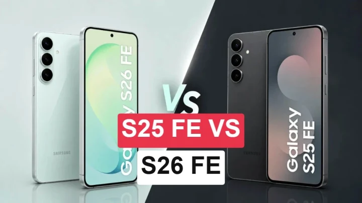 Samsung Galaxy S26 FE ve Galaxy S25 FE telefonlarının karşılaştırma görseli