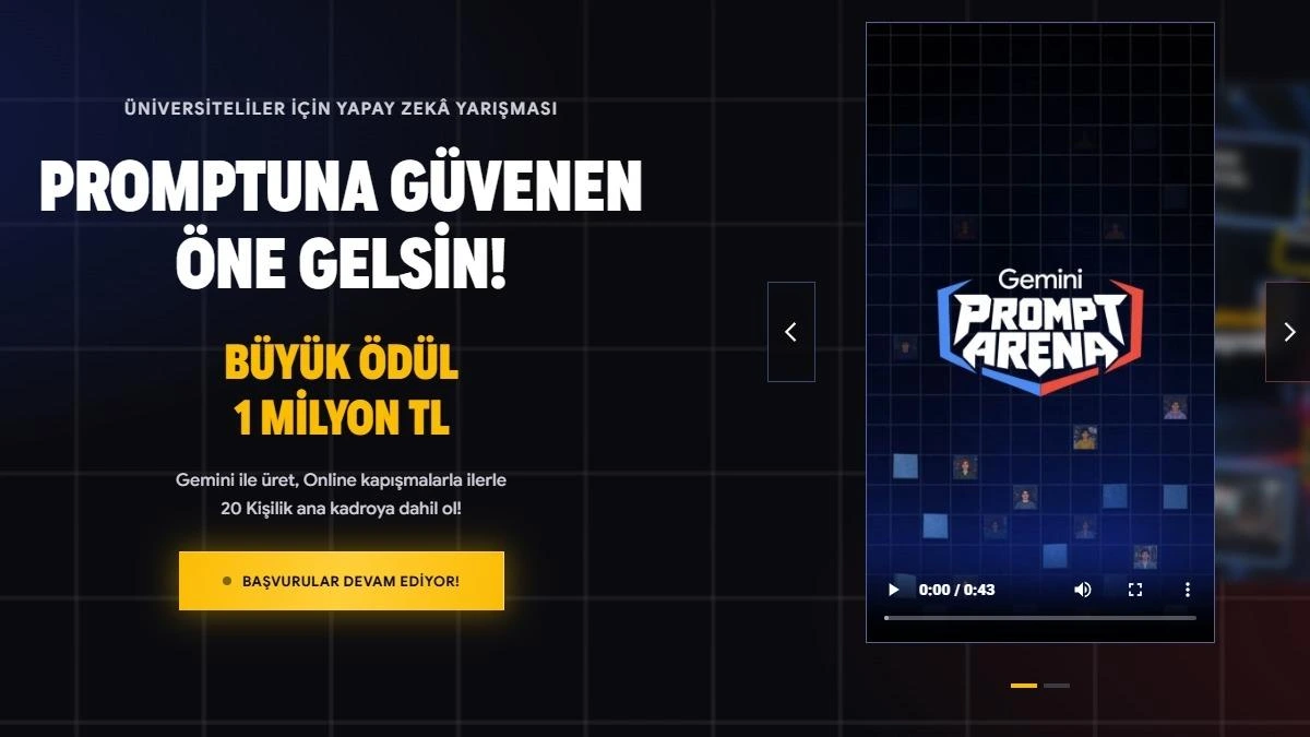 Gemini Prompt Arena için 1 milyon TL büyük ödül ve başvuru duyurusunun yer aldığı tanıtım görseli