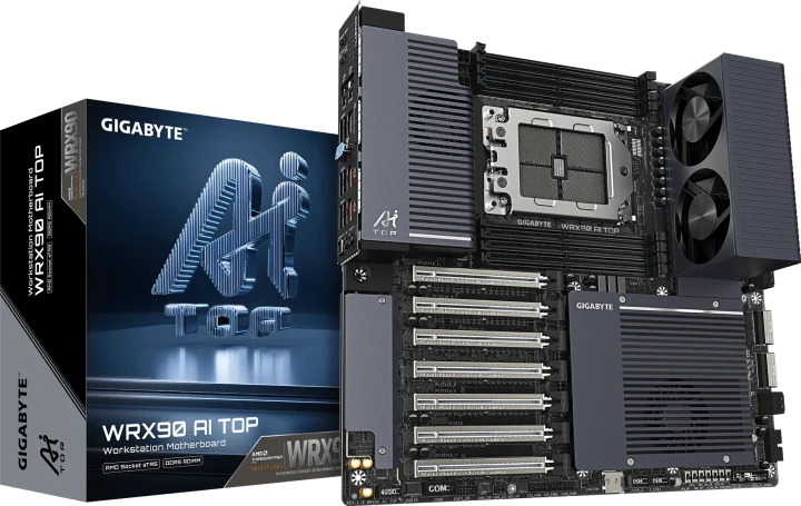 Gigabyte WRX90 AI TOP anakart ve ürün kutusu