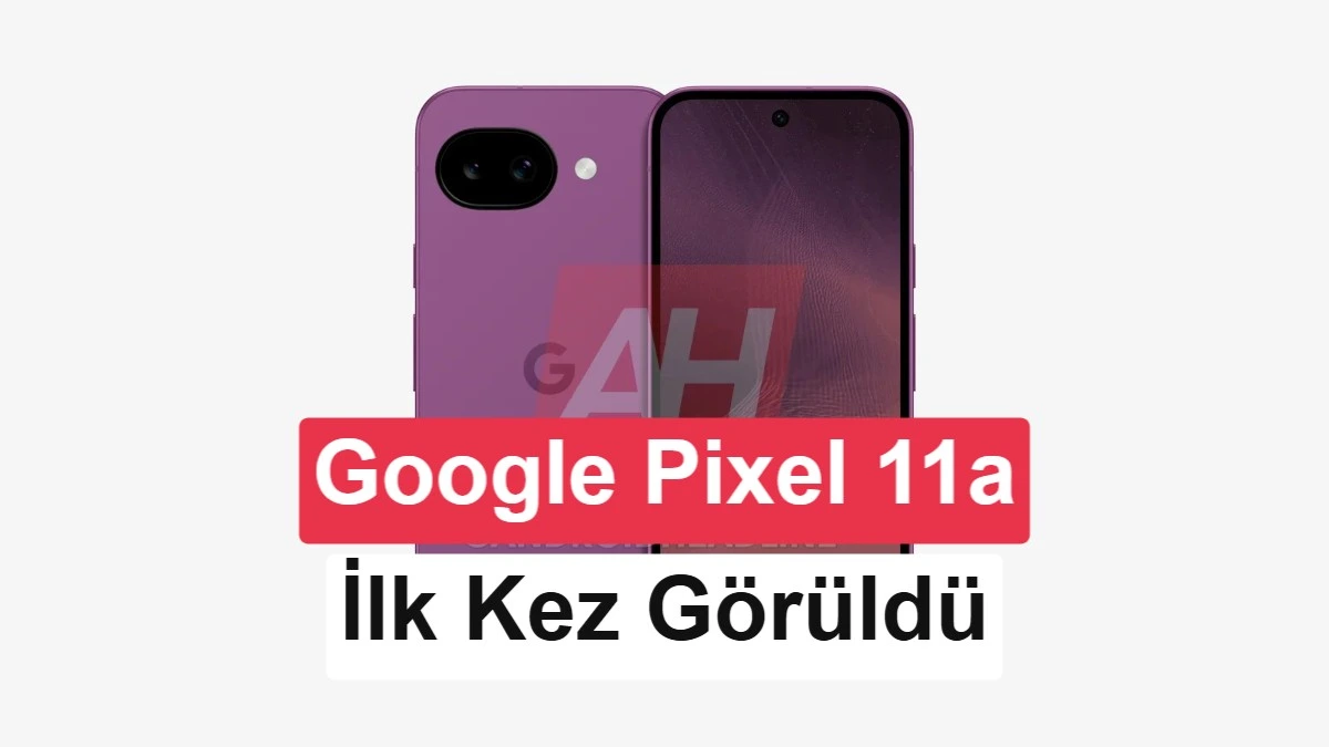 Mor renkli Google Pixel 11a olduğu belirtilen telefonun ön ve arka görünümü
