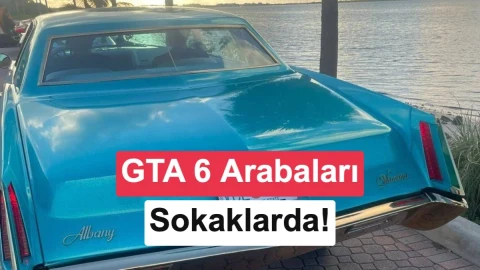 Miami’de trafikte ilerleyen, GTA 6’daki araç tasarımlarını andıran renkli otomobiller