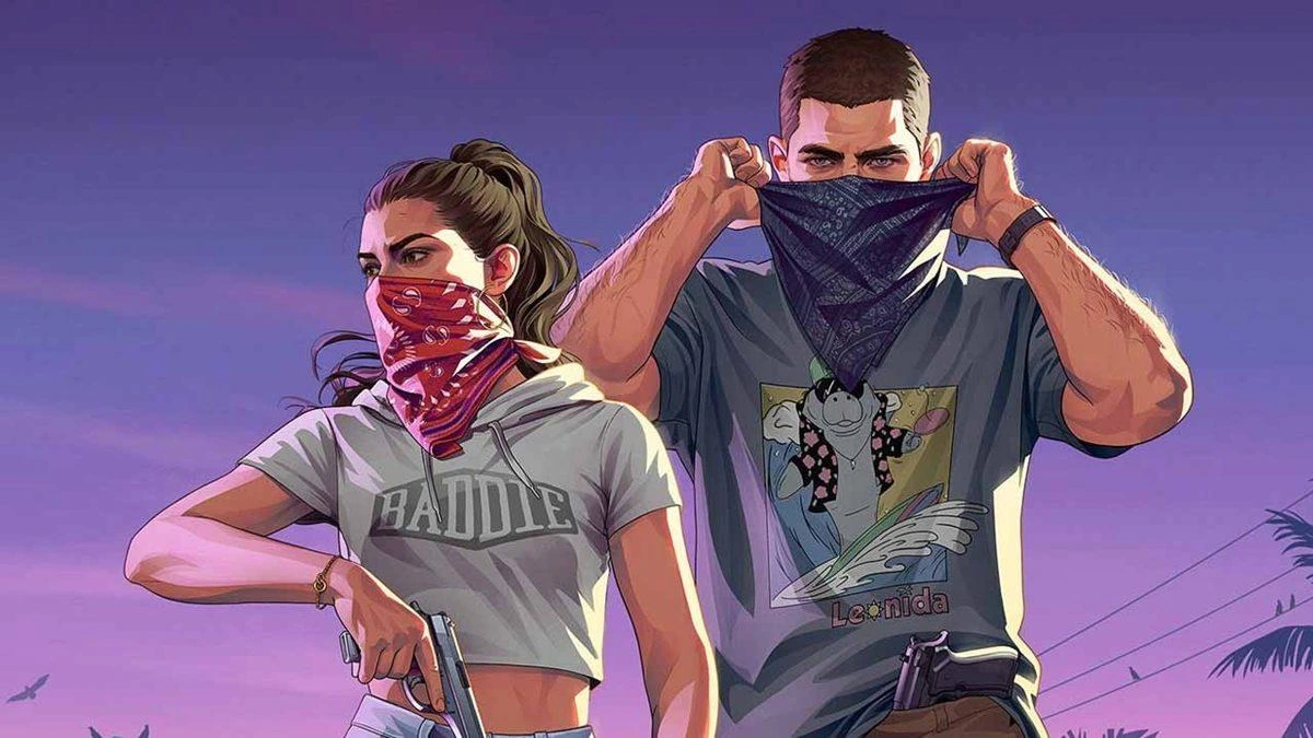 Yüzlerini bandanayla kapatan kadın ve erkek GTA karakterleri.