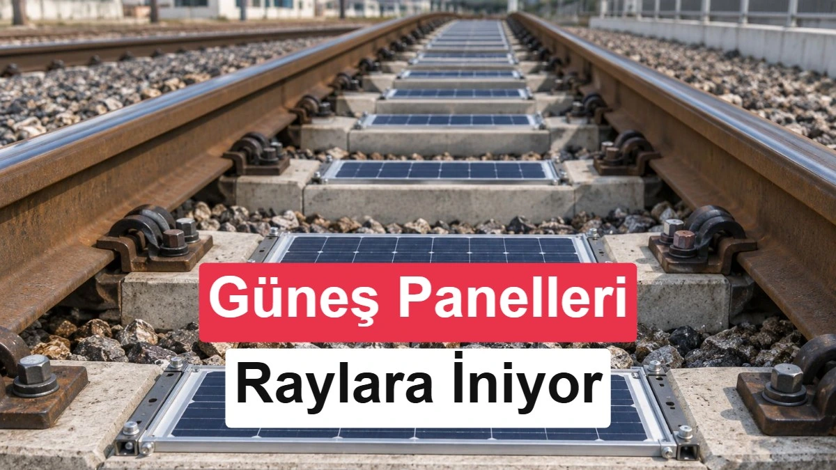 Demiryolu raylarının arasına yerleştirilmiş güneş panelleri