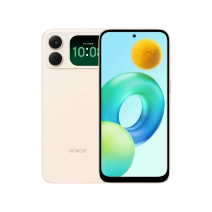 Honor Play 20C telefonun ön ve arka yüzü; arka kameraların yanında ikinci ekran görülüyor