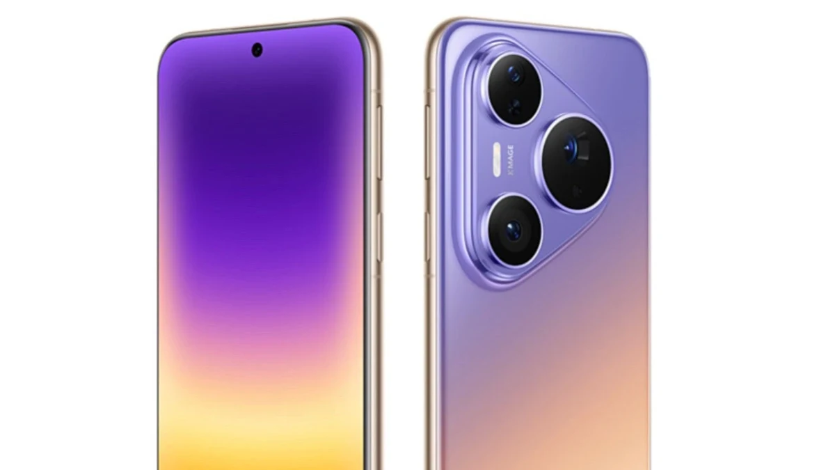 Mor renkli Huawei Pura 90 Plus telefonun ön ve arka yüzü