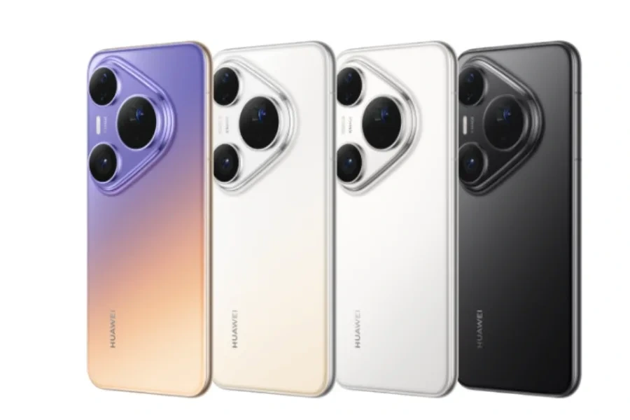 Huawei Pura 90 Plus’ın mor, beyaz ve siyah renk seçenekleri yan yana