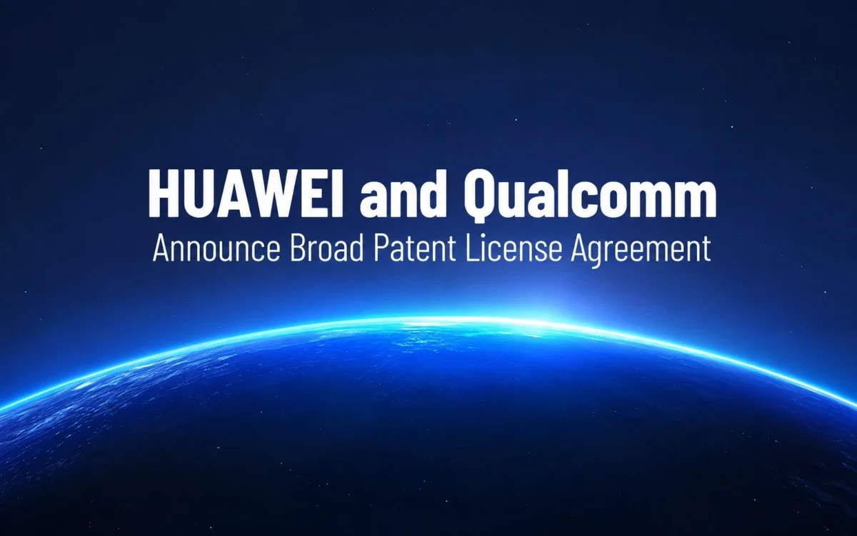 Huawei ve Qualcomm’un geniş kapsamlı patent lisans anlaşmasını duyuran, dünya yüzeyinin ufuk çizgisini gösteren görsel.