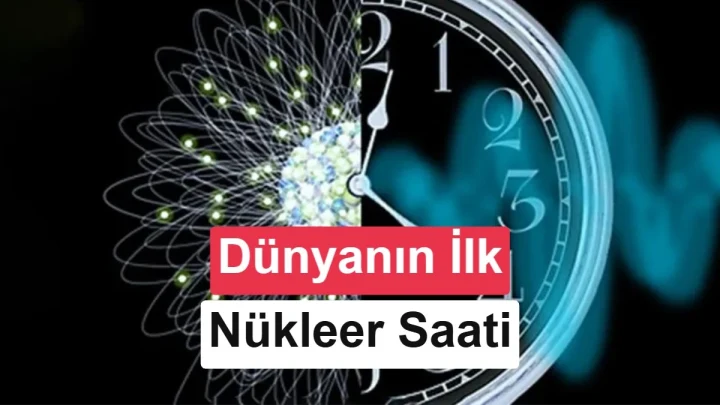 Nükleer saat prototipinde kullanılan düzeneğe mor renkli bir lazer ışını yöneliyor