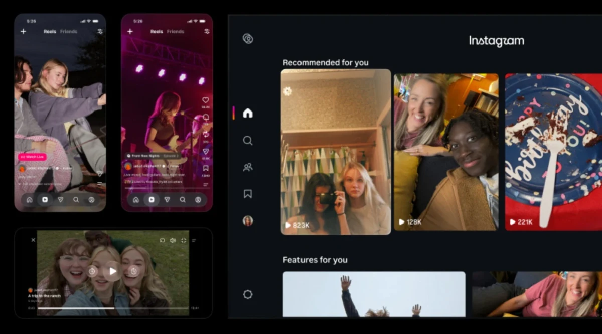 Instagram içeriklerinin telefon ekranlarında ve televizyon arayüzünde gösterildiği görsel