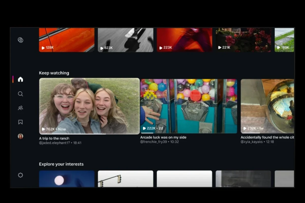 Instagram Features arayüzünde yatay video önerilerinin gösterildiği ekran