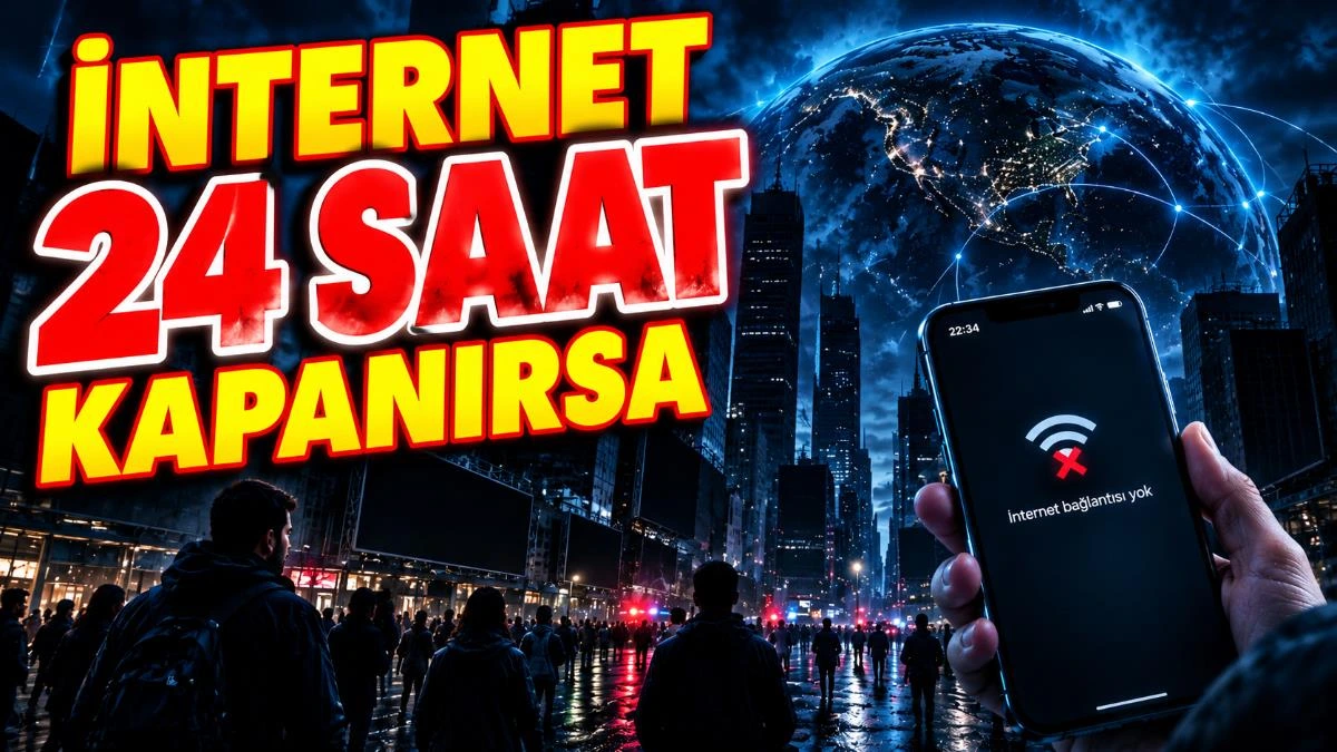 İnternetin 24 saat kesilmesi senaryosunu anlatan kapak görseli; ekranda bağlantı olmadığını gösteren bir telefon