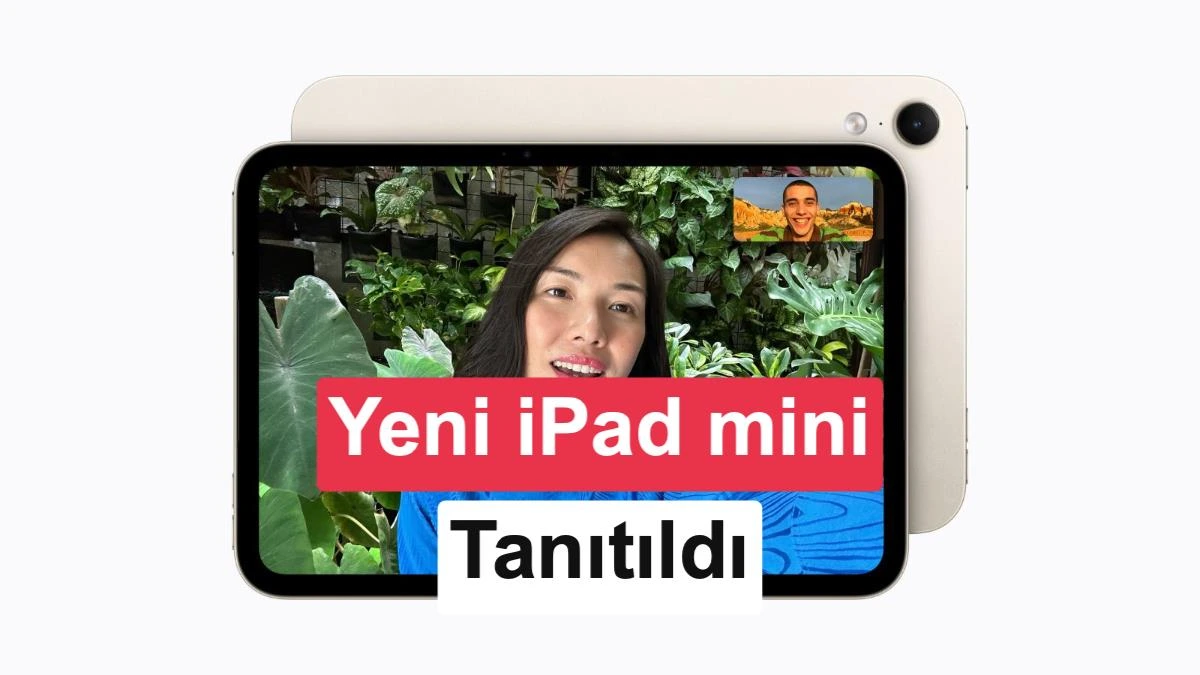 Yeni iPad mini tanıtım görseli; ekranda Yeni iPad mini Tanıtıldı yazısı yer alıyor
