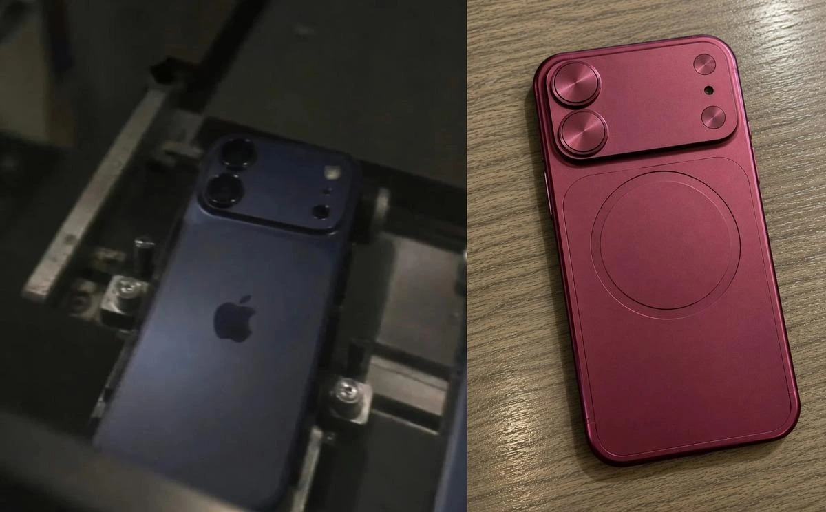 Koyu mavi telefon maketi ile pembe renkli telefon arka yüzü