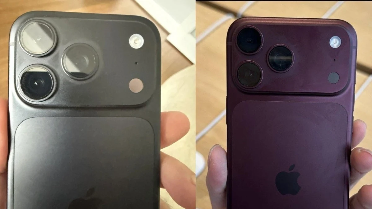 Siyah ve bordo renkli iki telefonun arka yüzü ve kamera modülleri