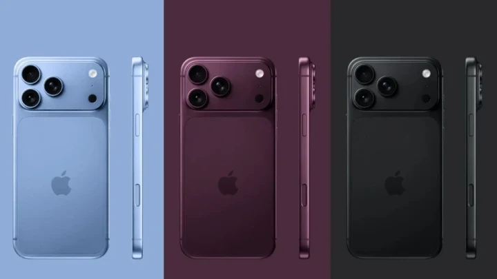 Farklı renklerde iPhone 18 Pro modellerinin arka ve yan görünümleri