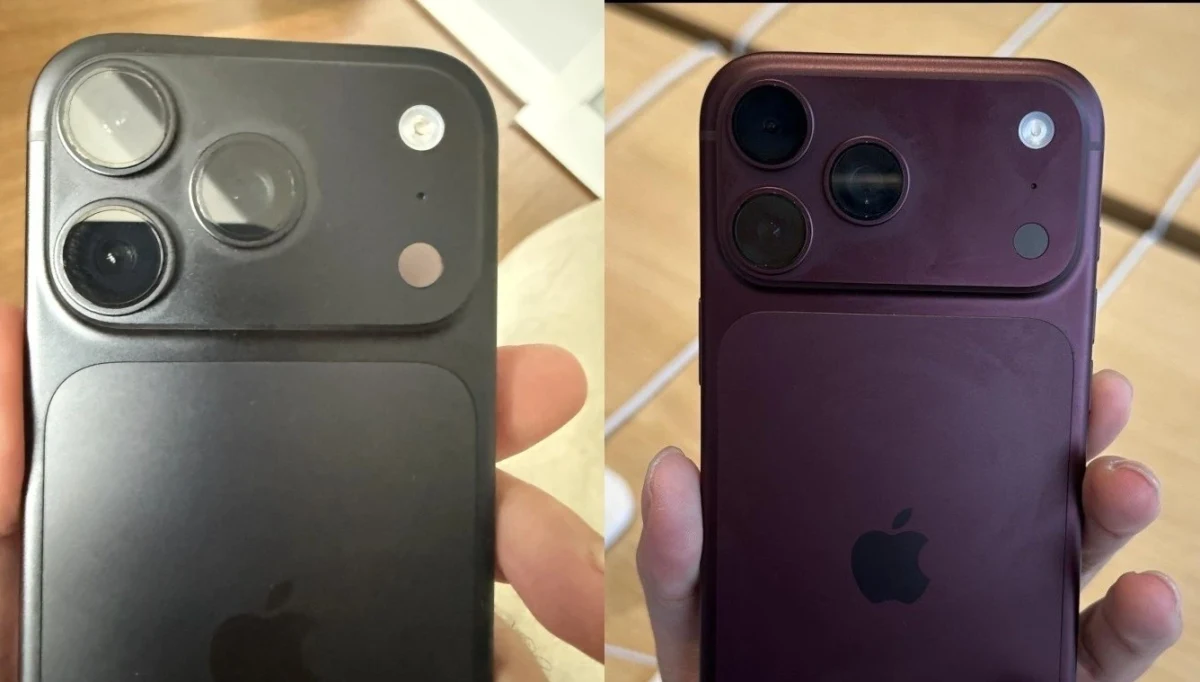 Siyah ve Bordo renkli iPhone 18 Pro modellerinin arka yüzleri