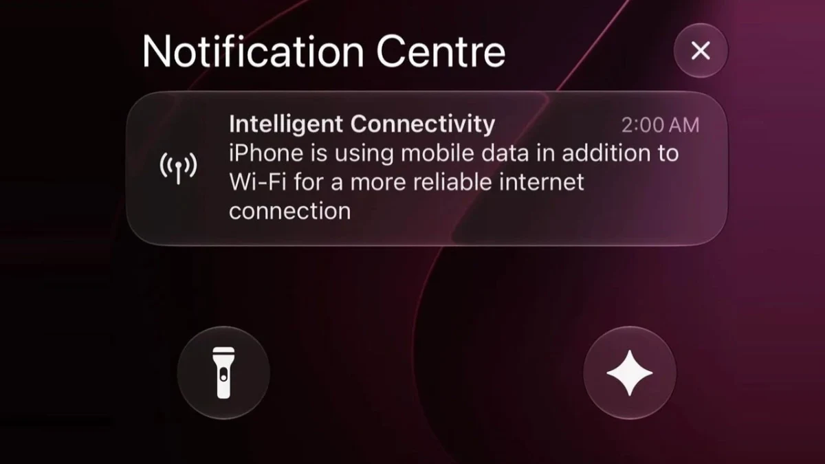 iPhone bildirim ekranında Wi-Fi ile birlikte mobil verinin kullanıldığını belirten bağlantı uyarısı
