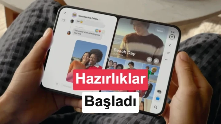 Katlanabilir iPhone Duo ekranda fotoğraf düzenleme arayüzü açık halde yatay duruyor