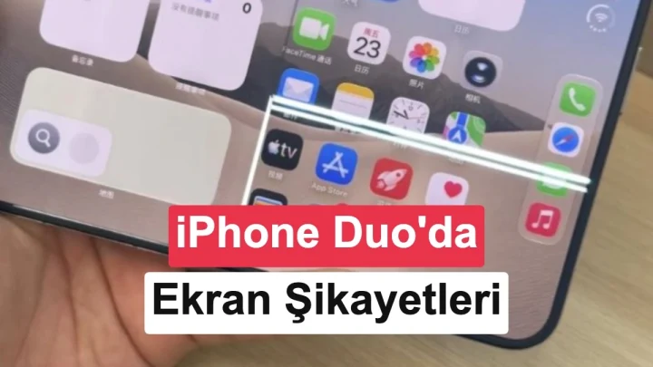 Ekranında menteşe hizasında kırık görülen iPhone Duo
