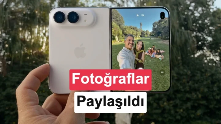 Katlanabilir iPhone Duo’nun arka yüzü ve açık durumdaki ekranı