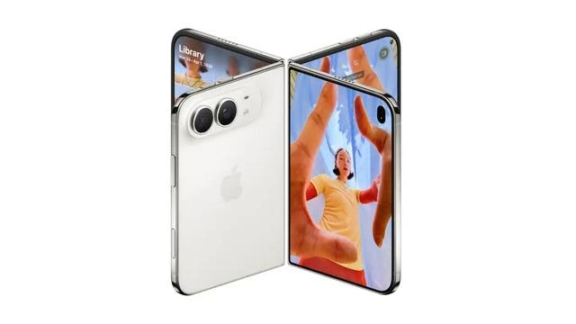 Açık ve kapalı konumda gösterilen katlanabilir iPhone Duo