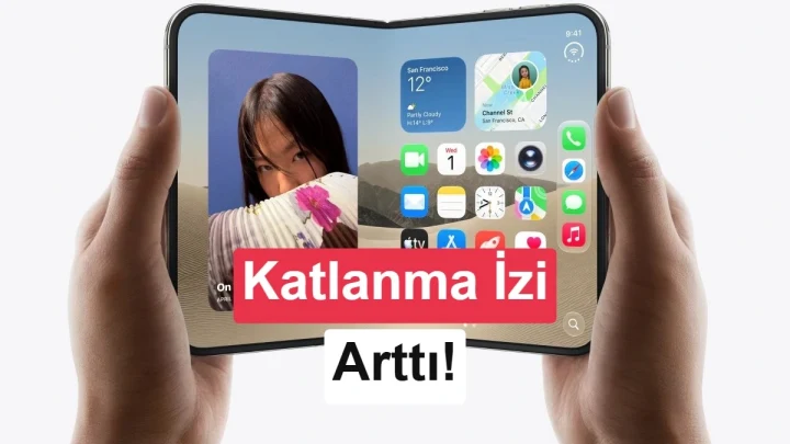 Açık konumda gösterilen katlanabilir iPhone Duo